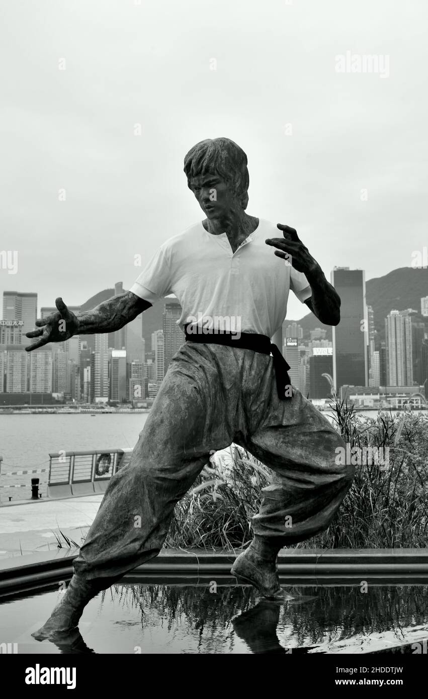 Statua di Bruce Lee in Tsim Sha Tsui promenade, Hong Kong Foto Stock