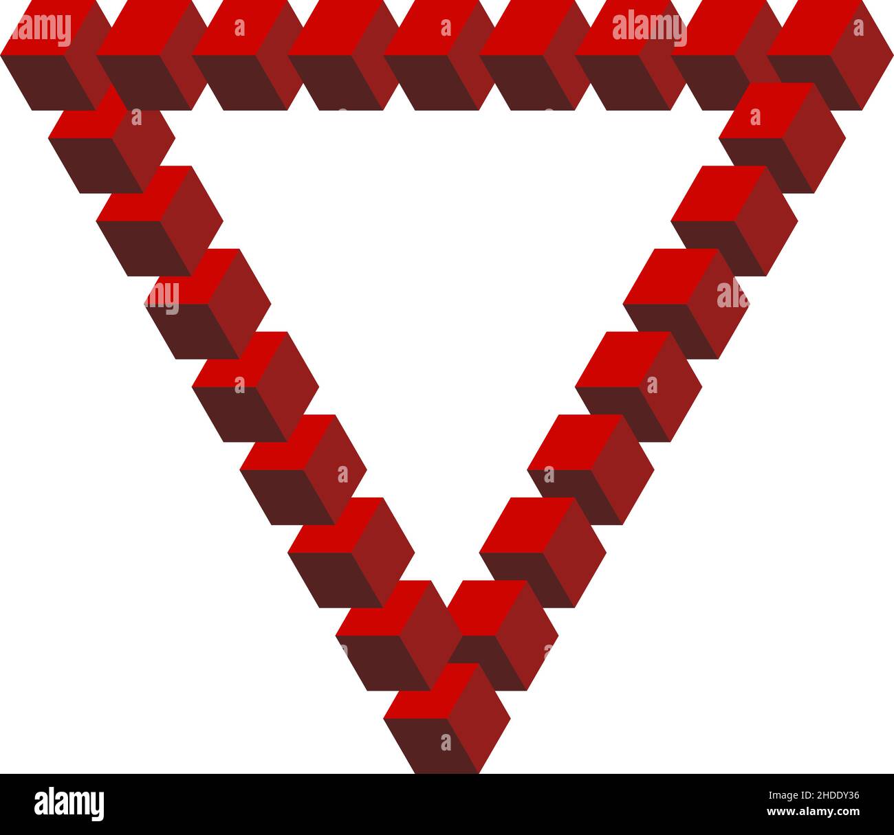 Triangolo di Penrose composto da cubi rossi illustrazione vettoriale isolata su bianco Illustrazione Vettoriale