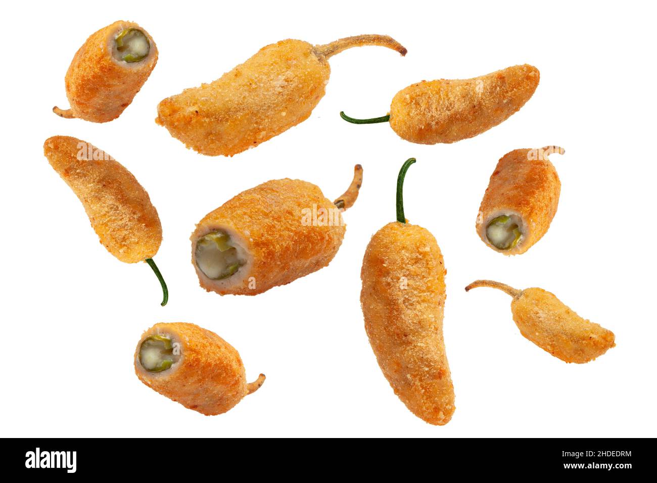 Pani peri morsi di pollo volare peperoncino isolato su uno sfondo bianco Foto Stock