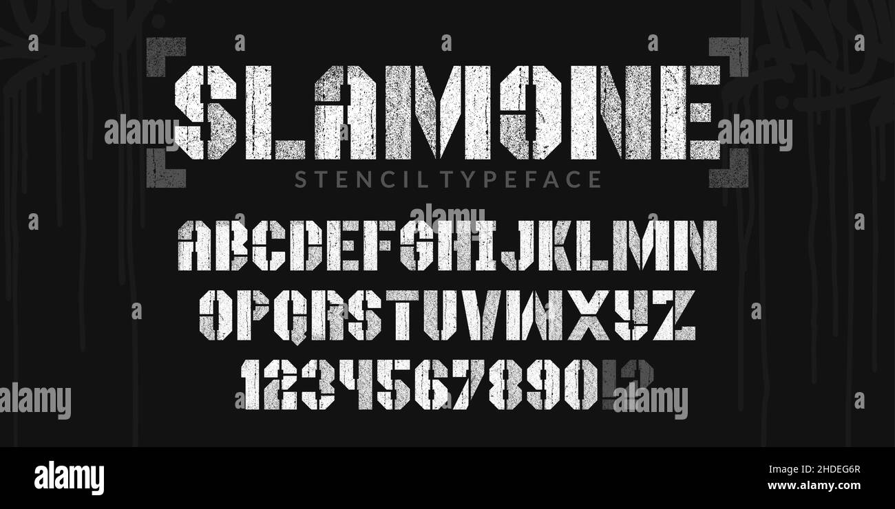 Dirty Abstract Stencil Urban Street Art Graffiti Style Alphabet Typeface Slamone Digital Typography Vector Illustration Illustrazione Vettoriale