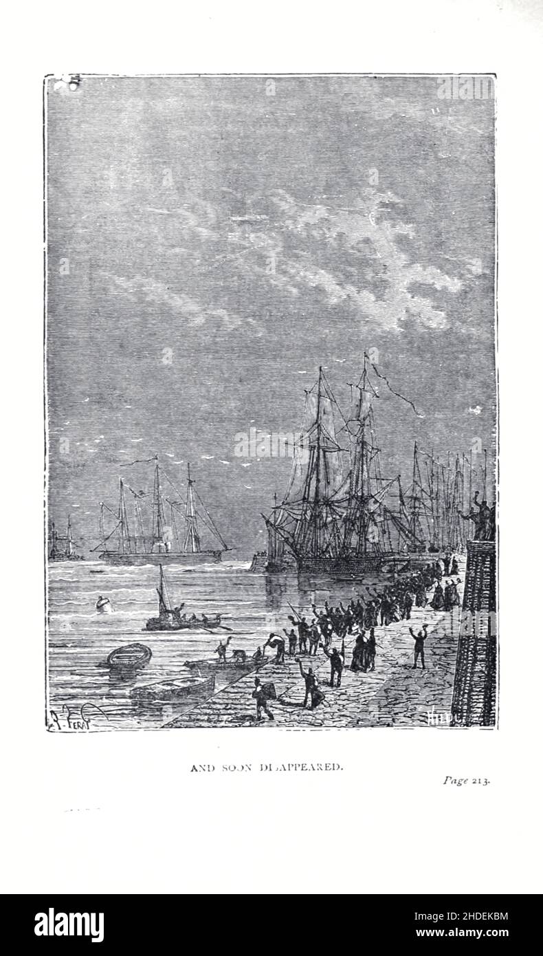 E presto scomparso illustrato da Jules Ferat dal blockade Runners' (in francese: Les forceurs de blocus) è una novella del 1865 di Jules Verne. Nel 1871 è stato pubblicato in singolo volume insieme a Novel A Floating City come parte della serie Voyages Extraordinaires (The Extraordinaires). Una traduzione in inglese è stata pubblicata nel 1874. La trama della Guerra civile americana si concentra sulle imprese di un capitano mercantile britannico di nome James Playfair che deve rompere il blocco dell'Unione del porto di Charleston nella Carolina del Sud per commerciare le forniture di cotone e, più tardi nel libro, per salvare Halliburtt, il Foto Stock