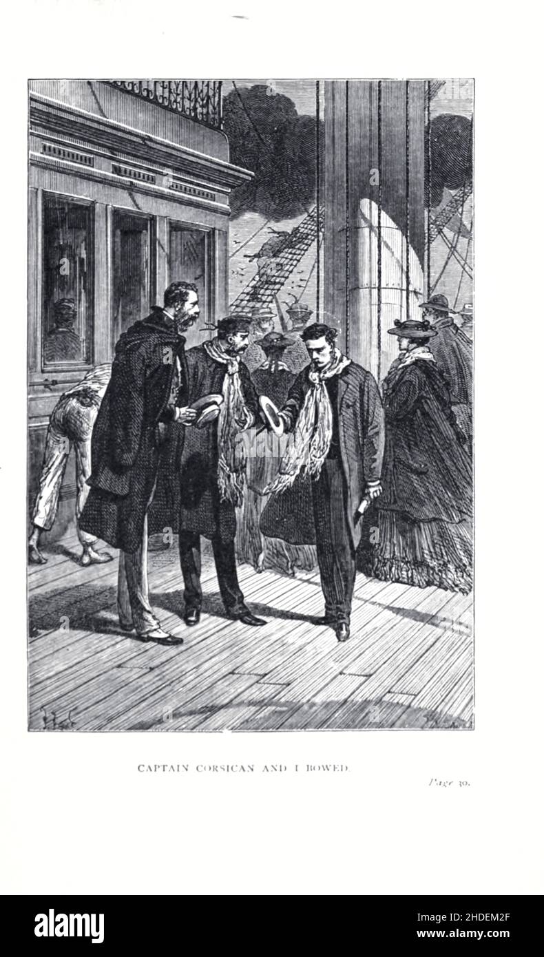 Capitano corso ed io inchined illustrato da Jules Ferat da Una città galleggiante, o a volte tradotto la città galleggiante, (francese: Une ville flottante) è un romanzo di avventura da Jules Verne scrittore francese pubblicato per la prima volta nel 1871 in Francia. Al momento della sua pubblicazione, il romanzo godeva di un livello di popolarità simile a quello di tutto il mondo in ottanta giorni. La prima edizione britannica e statunitense del romanzo è apparsa nel 1874. Jules Férat ha fornito le illustrazioni originali per il romanzo. Racconta di una donna che, a bordo della nave Great Eastern con il suo marito abusivo, scopre che l'uomo che ama è anche su b Foto Stock