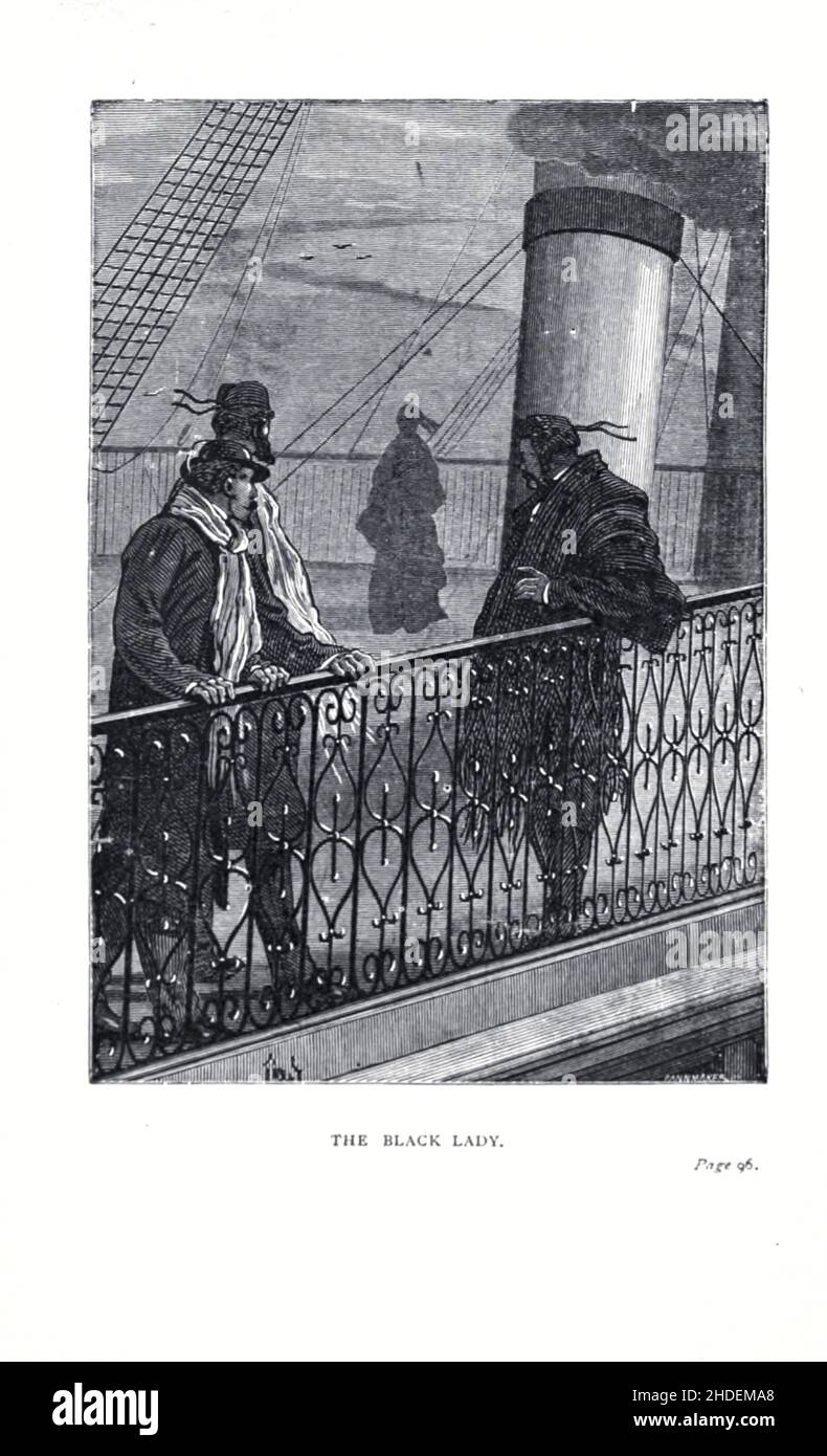 La signora Nera illustrata da Jules Ferat da Una città galleggiante, o a volte tradotta la città galleggiante, (in francese: Une ville flottante) è un romanzo di avventura dello scrittore francese Jules Verne pubblicato per la prima volta nel 1871 in Francia. Al momento della sua pubblicazione, il romanzo godeva di un livello di popolarità simile a quello di tutto il mondo in ottanta giorni. La prima edizione britannica e statunitense del romanzo è apparsa nel 1874. Jules Férat ha fornito le illustrazioni originali per il romanzo. Racconta di una donna che, a bordo della nave Great Eastern con il marito abusivo, scopre che anche l'uomo che ama è a bordo. New York Foto Stock