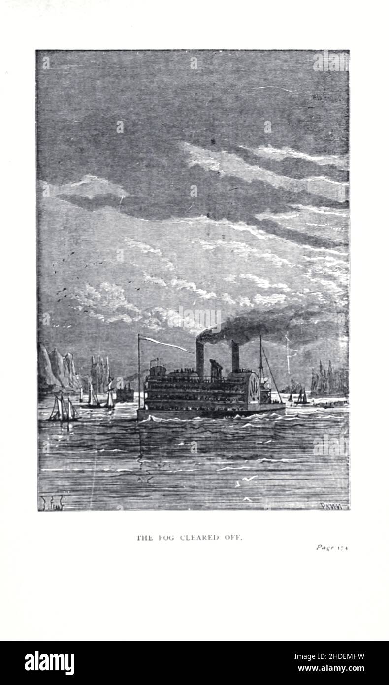 La nebbia liberata illustrato da Jules Ferat da Una città galleggiante, o a volte tradotto la città galleggiante, (francese: Une ville flottante) è un romanzo di avventura dello scrittore francese Jules Verne pubblicato per la prima volta nel 1871 in Francia. Al momento della sua pubblicazione, il romanzo godeva di un livello di popolarità simile a quello di tutto il mondo in ottanta giorni. La prima edizione britannica e statunitense del romanzo è apparsa nel 1874. Jules Férat ha fornito le illustrazioni originali per il romanzo. Racconta di una donna che, a bordo della nave Great Eastern con il marito abusivo, scopre che anche l'uomo che ama è a bordo. Nuovo Foto Stock