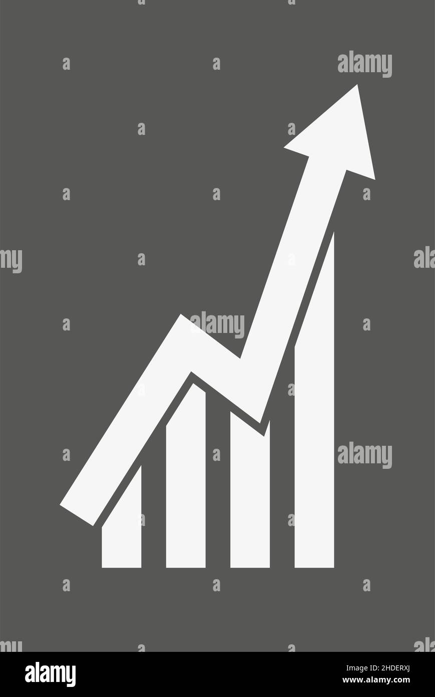 Grafico di crescita vettoriale bianco su sfondo grigio scuro. Illustrazione Vettoriale