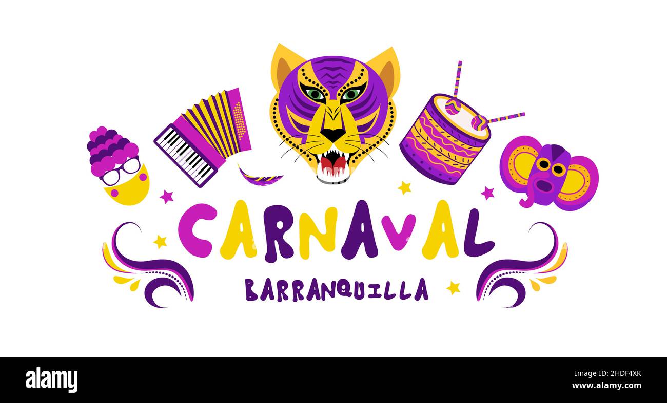 Banner poster di Barranquilla Carnival. Maschera per feste di Carnevale per il tuo design. Illustrazione vettoriale Illustrazione Vettoriale