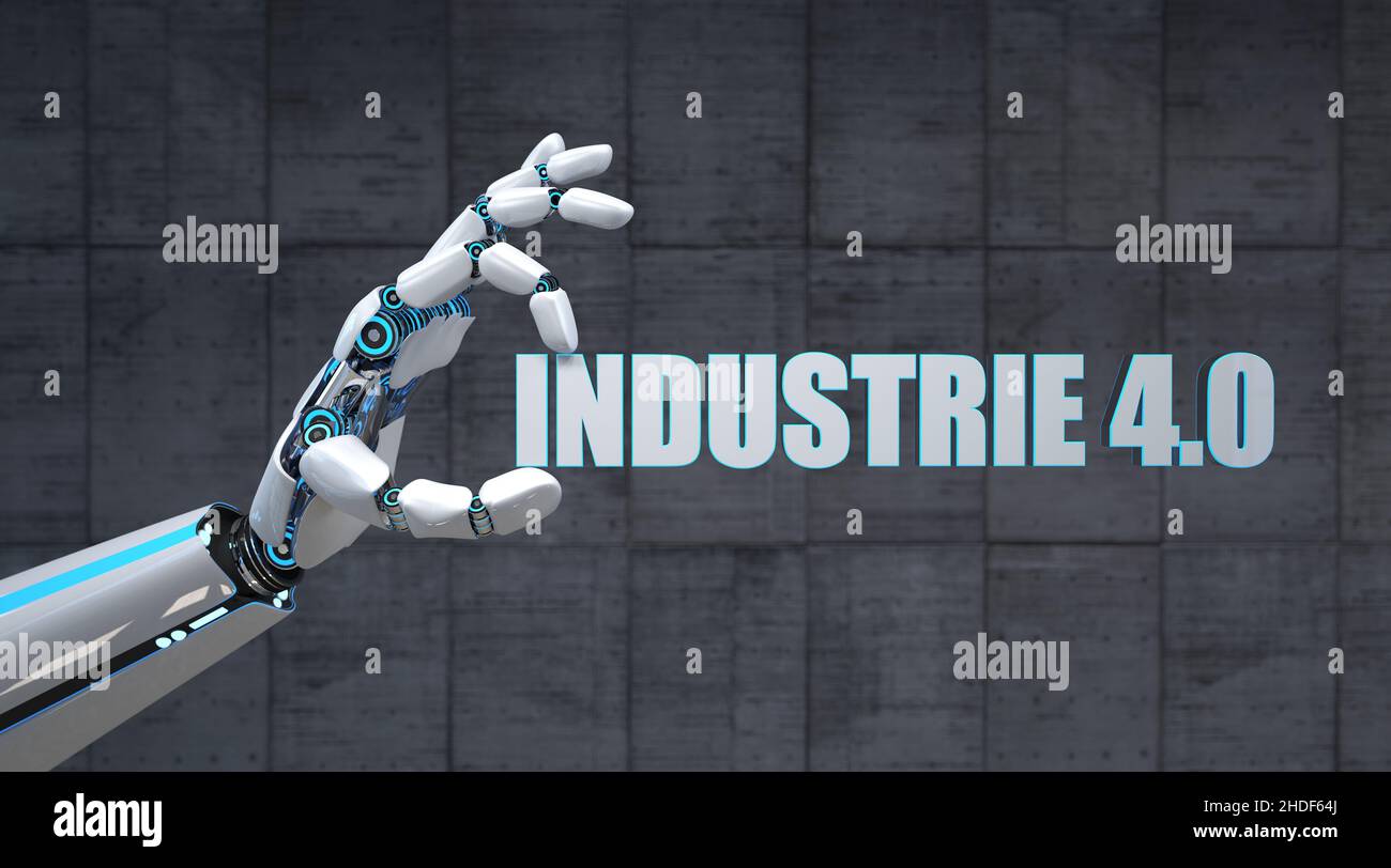 industria 4,0, robotica, cibernetica Foto Stock
