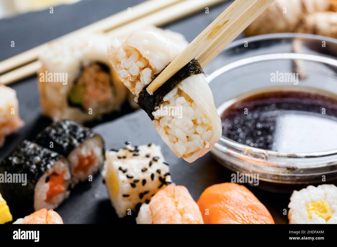 sushi, bacchette, sushi, bacchette Foto Stock