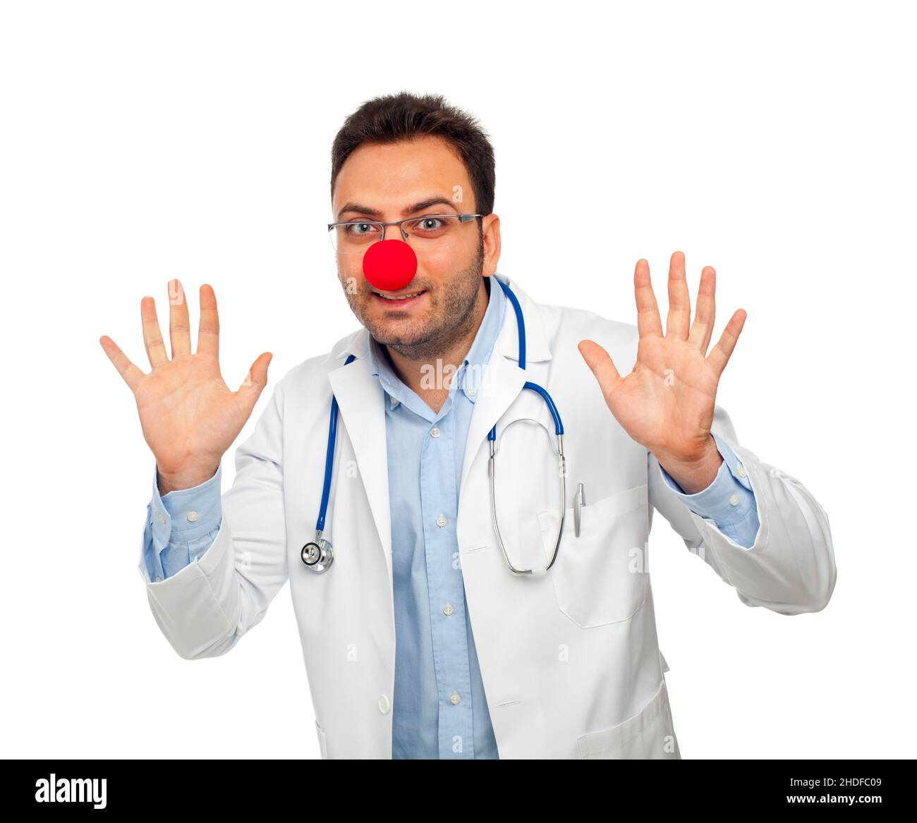 saluto, pediatra, naso clown, saluto, pediatri Foto Stock