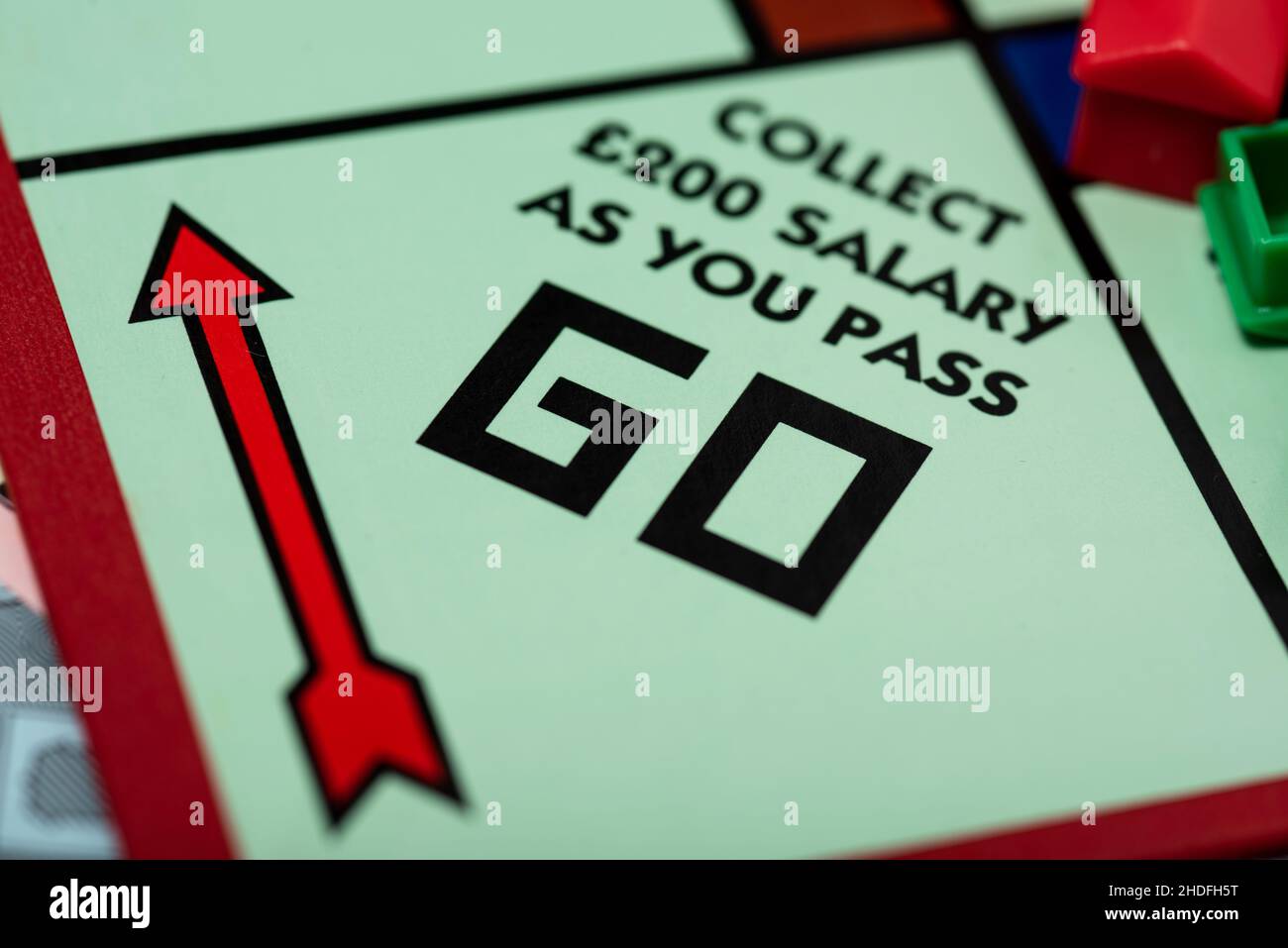 Primo piano del gioco da tavolo Monopoly. Foto Stock