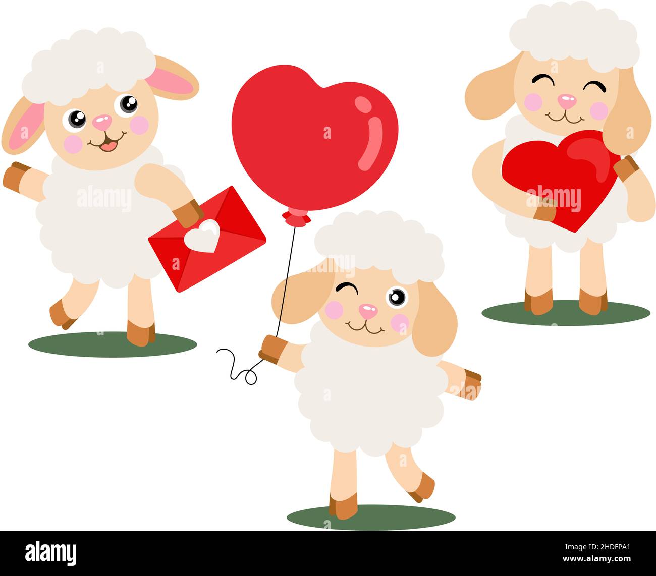 Tre pecore di agnello graziose che tengono un icone d'amore Foto Stock