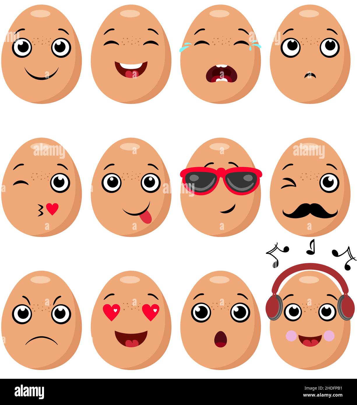 Set di uova con espressioni diverse Foto Stock