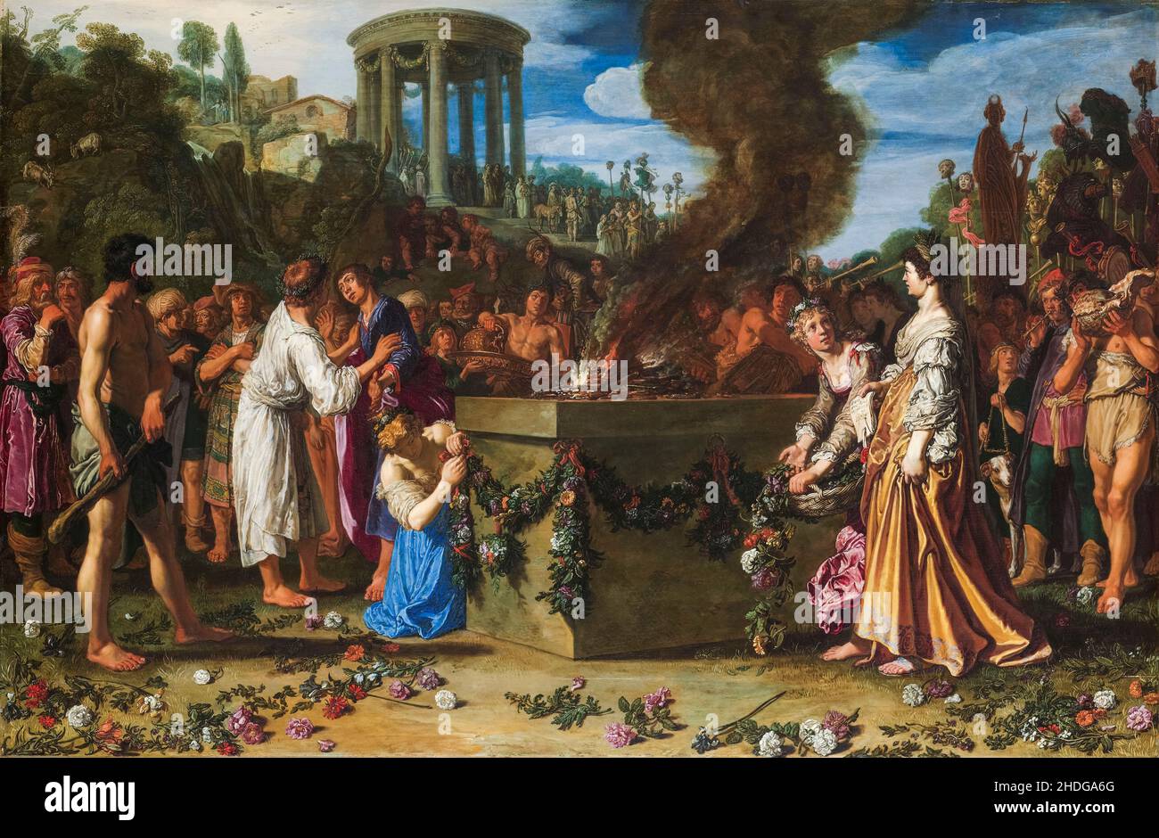 Oreste e Pylades disputando all'altare, dipinto da Pieter Lastman, 1614 Foto Stock