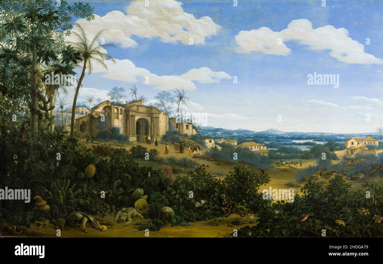 Veduta di Olinda, Brasile, paesaggio dipinto da Frans Jansz Post, 1662 Foto Stock