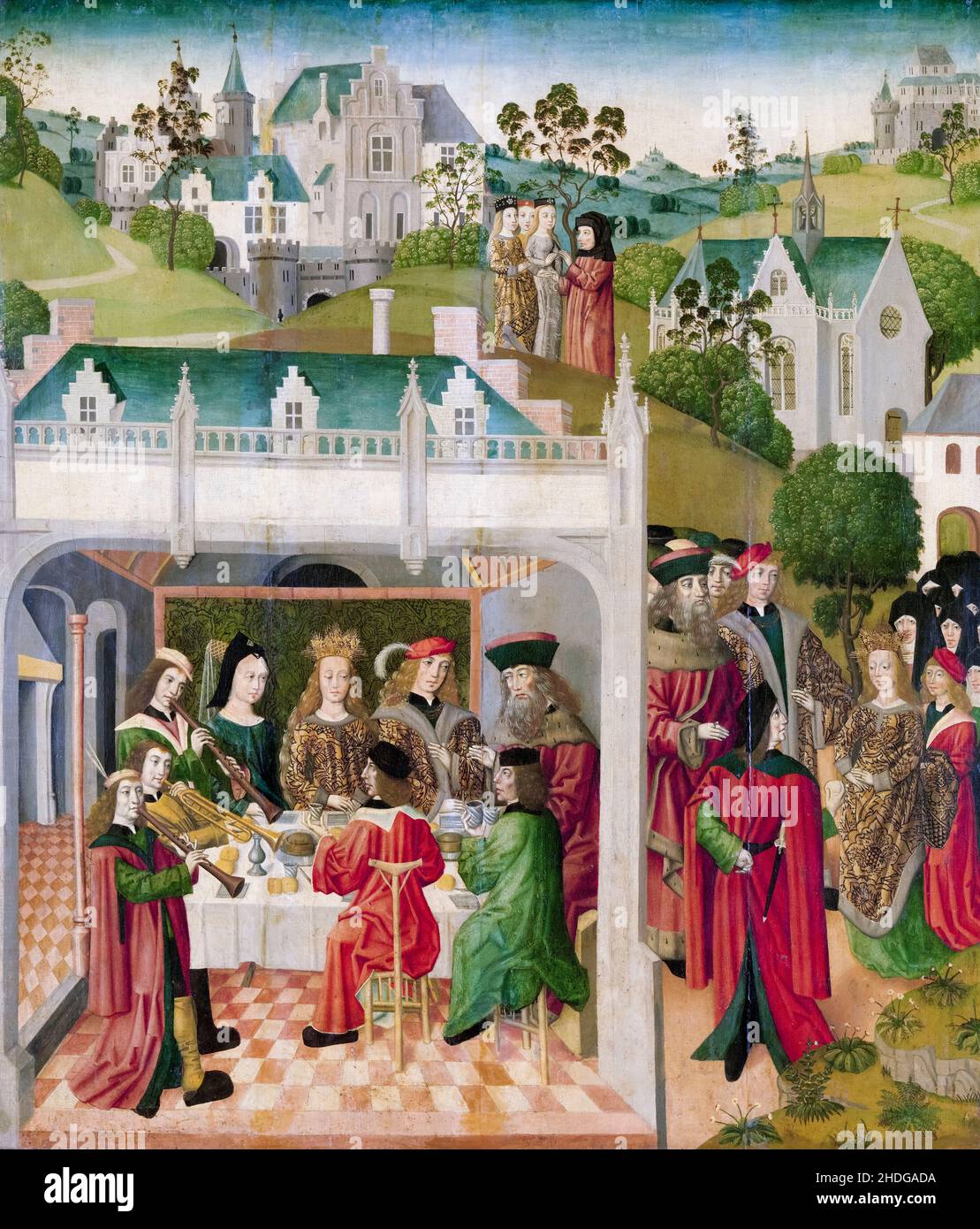 Festa nuziale di Santa Elisabetta d'Ungheria e Luigi di Turingia nel Wartburg, dipinto dal Maestro dei pannelli di Santa Elisabetta, 1490-1495 Foto Stock