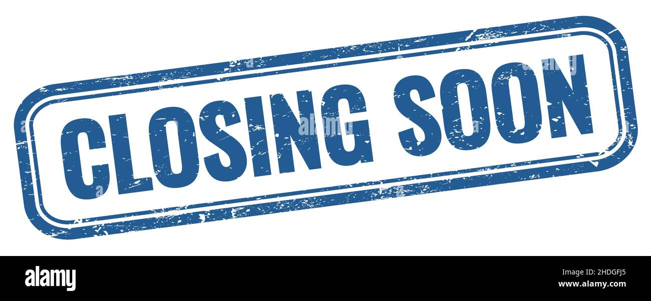 CHIUSURA PRESTO testo su grungy blu vintage rettangolo timbro. Foto Stock