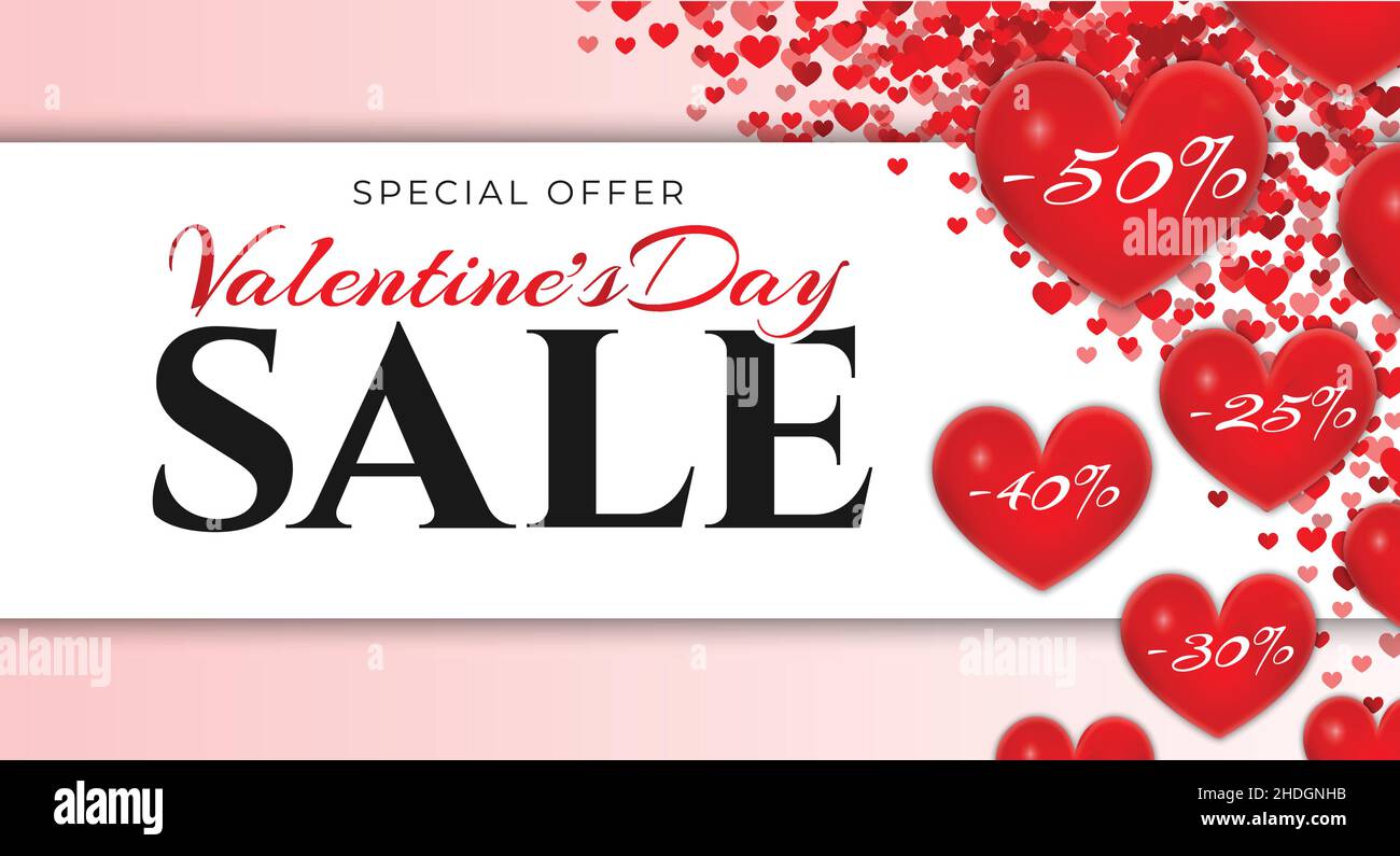San Valentino Sconto sfondo Banner con cuori e 50% di sconto Illustrazione Vettoriale