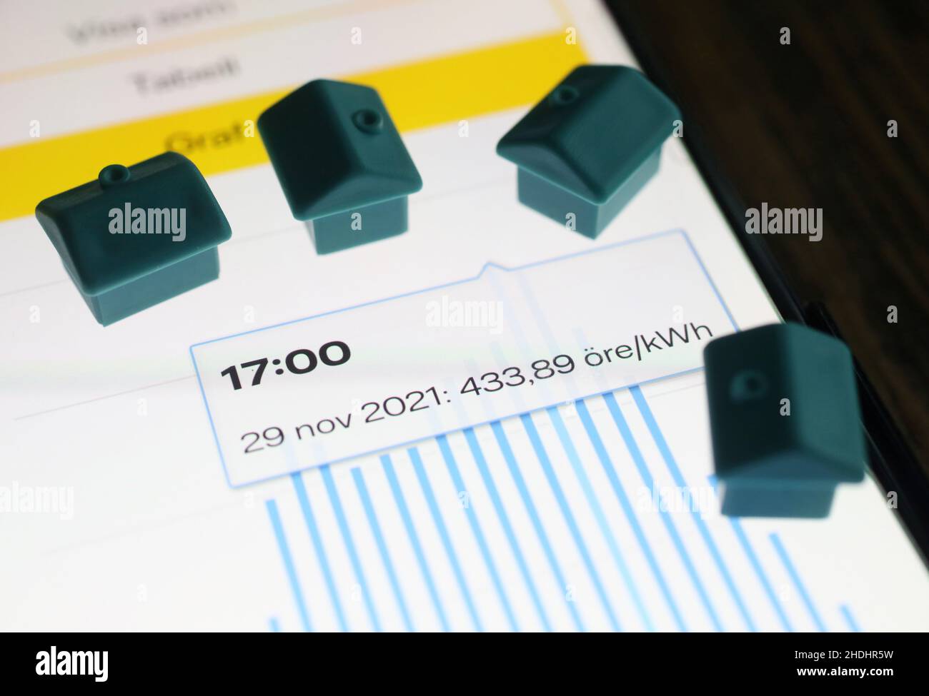 Lunedì i prezzi dell'energia elettrica in Svezia raggiungeranno i massimi record. Tre fattori che creano un prezzo record: Il freddo, gli alti prezzi dell'elettricità nel continente e la glassa in molti grandi fiumi. Nel sud, i prezzi raggiungeranno 4 SEK / kWh e nel nord atterreranno ad un massimo di 3,6 SEK / kWh. L'immagine mostra i prezzi orari del lunedì sul Nord Pool Spot Exchange (Nordiska elbörsen). Foto Stock