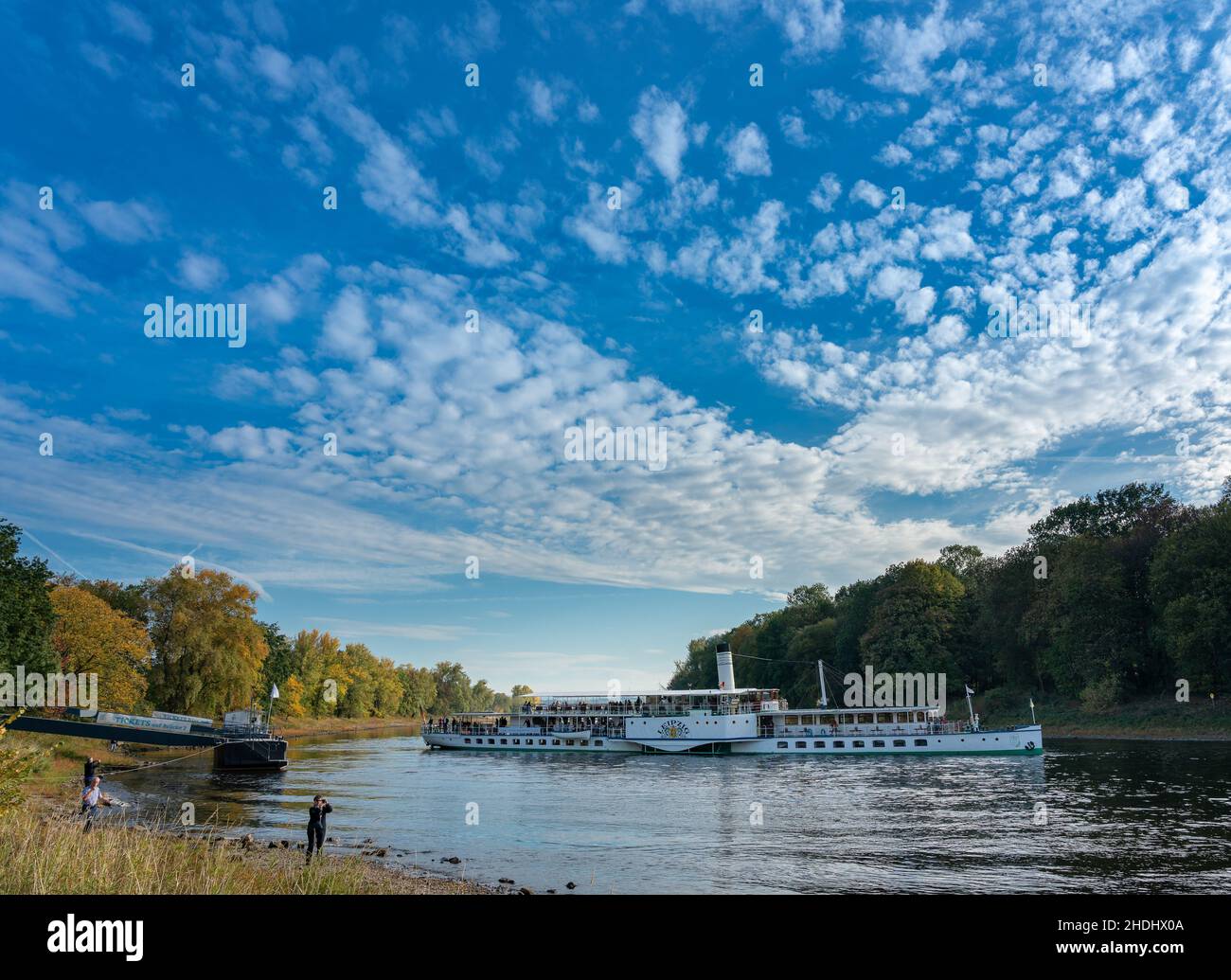 fiume elbe, piroscafo a pale, fiumi elbe, piroscafo a pale Foto Stock