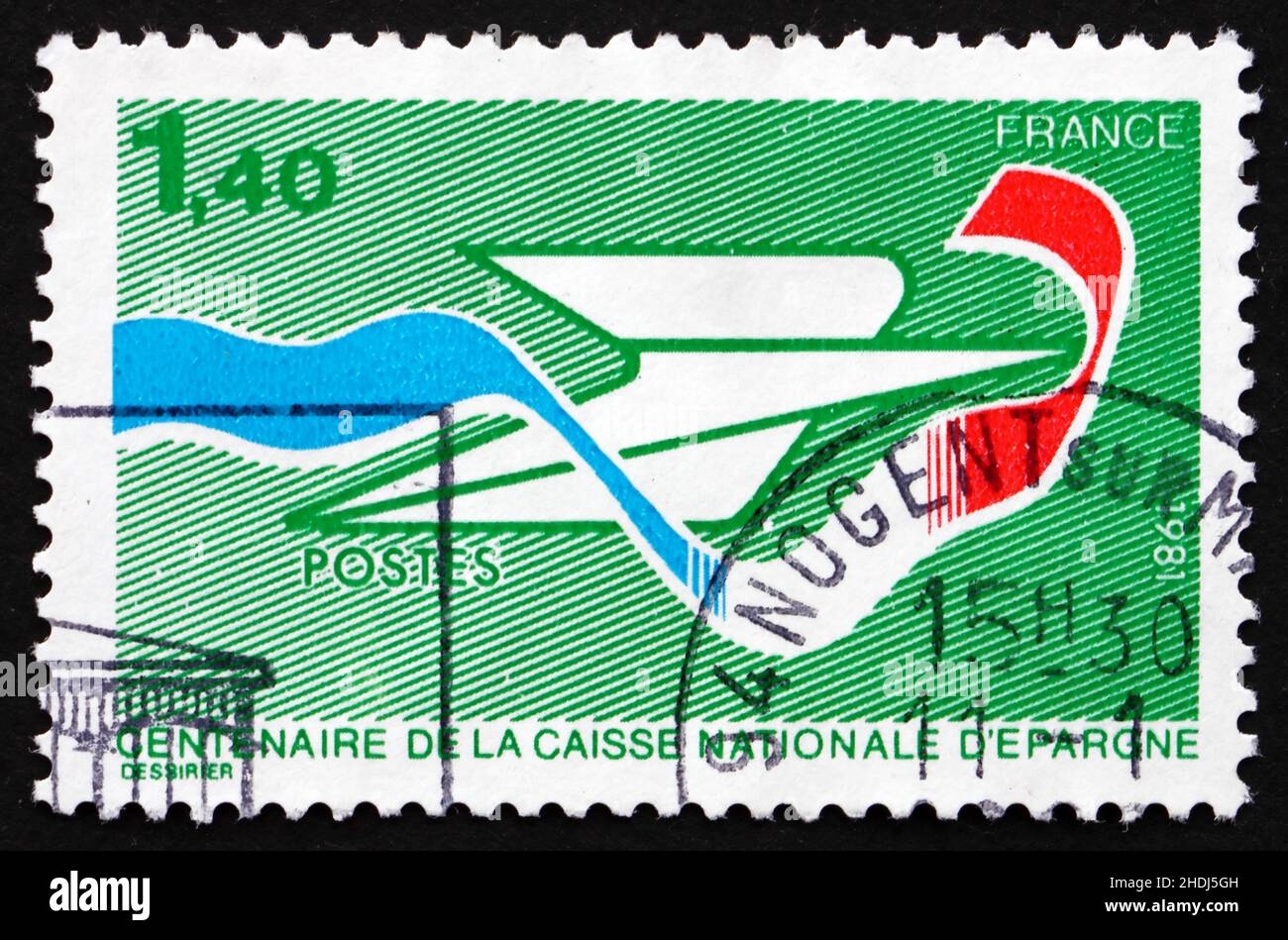 FRANCIA - CIRCA 1981: Un francobollo stampato in Francia mostra National Savings Bank, Centenario, circa 1981 Foto Stock