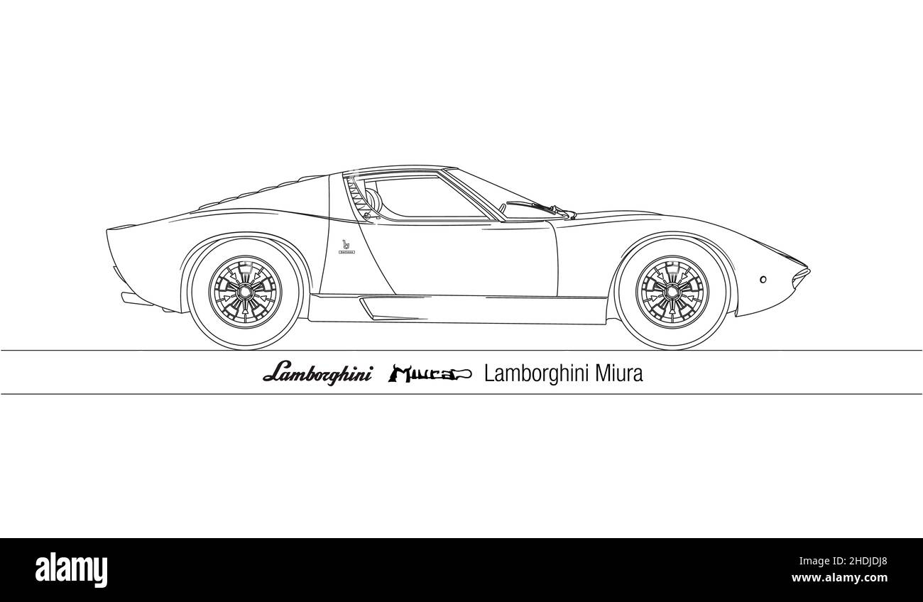 Lamborghini Miura vintage super car design, illustrazione vettoriale Foto Stock