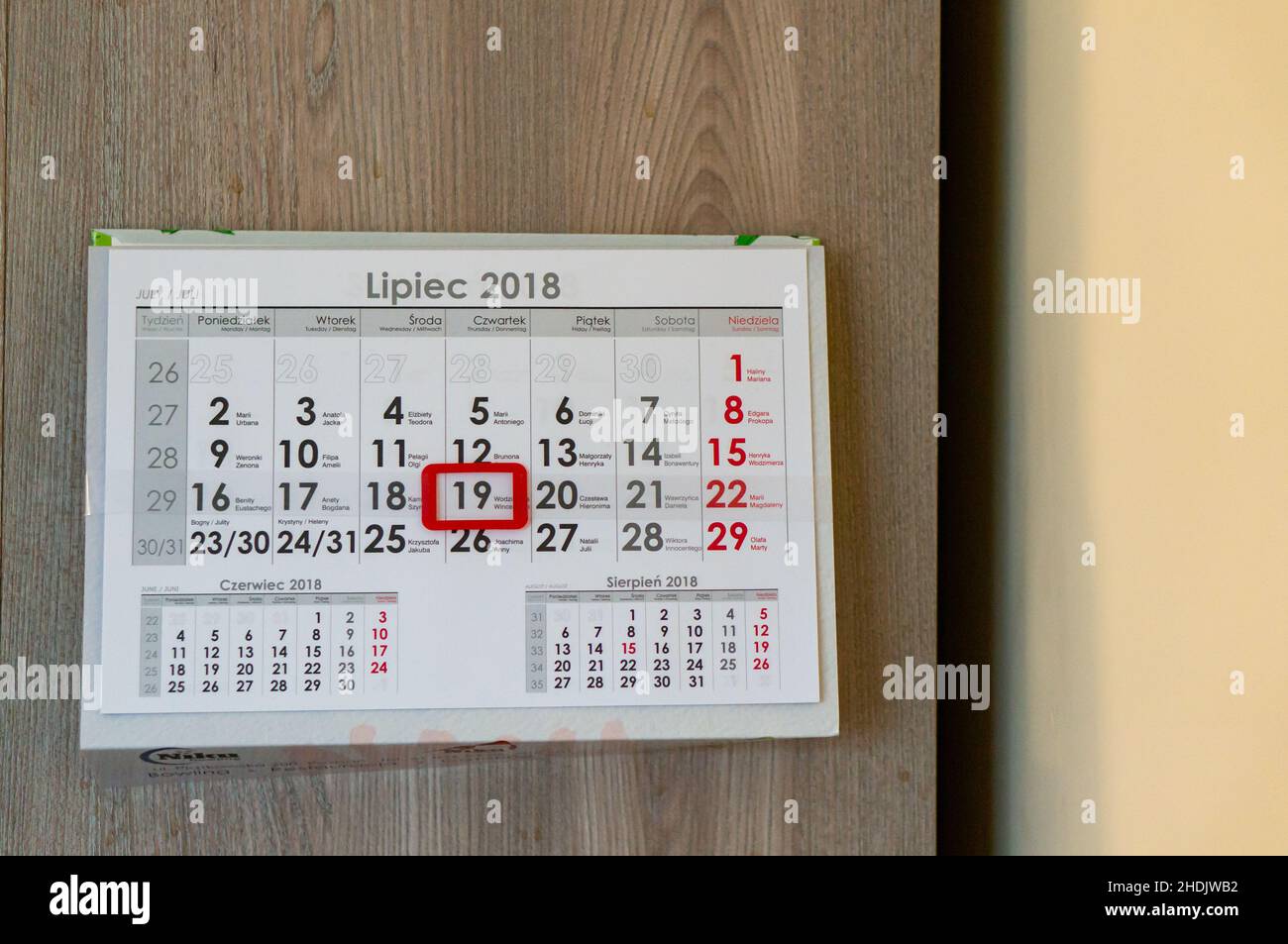 Calendario polacco segnato il 19th luglio 2018 Foto Stock