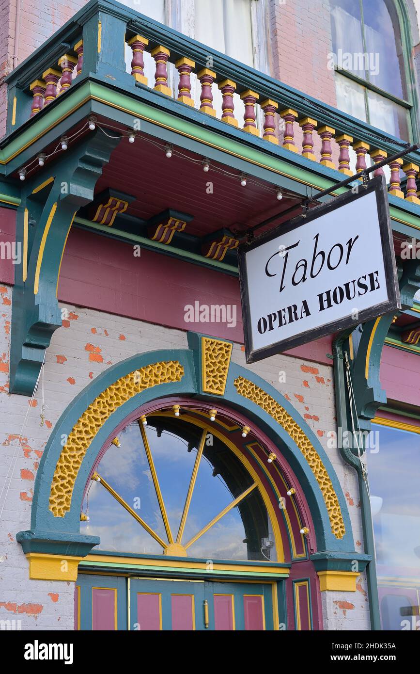 Il Tabor Opera House, nella storica città mineraria a 10'000 metri di altezza, Leadville CO Foto Stock