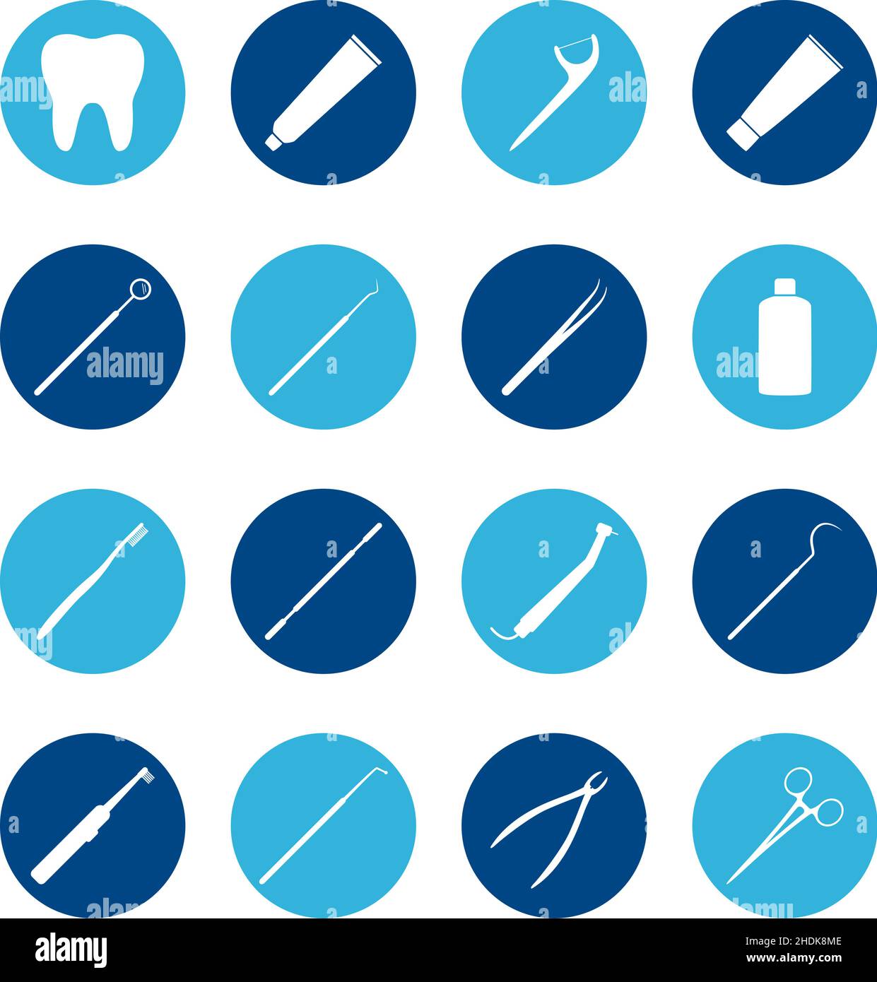 Set di icone dentali bianche su sfondo a colori, illustrazione vettoriale Illustrazione Vettoriale