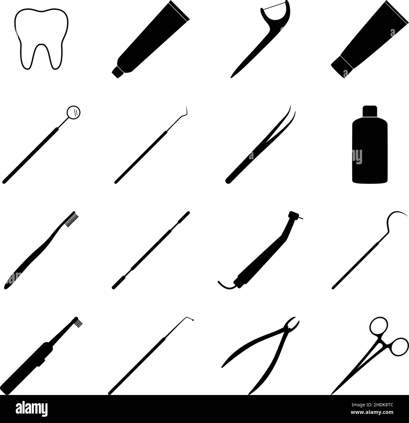 Set di icone dentali nere, illustrazione vettoriale Illustrazione Vettoriale
