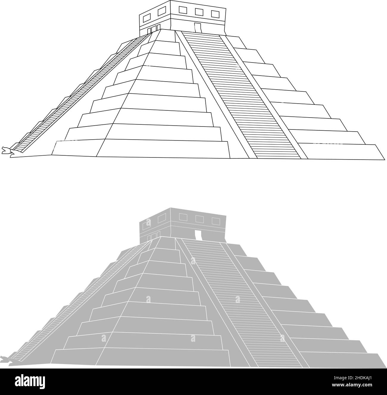 Chichen itza, piramide maya messicana su sfondo bianco, illustrazione vettoriale Illustrazione Vettoriale