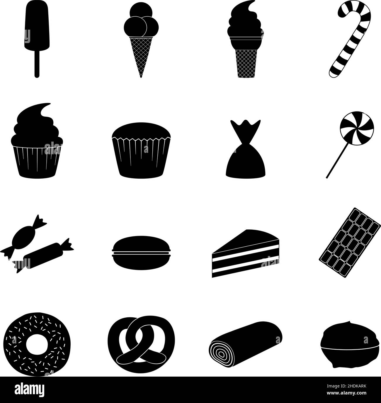 Set di icone dolci, illustrazione vettoriale Illustrazione Vettoriale