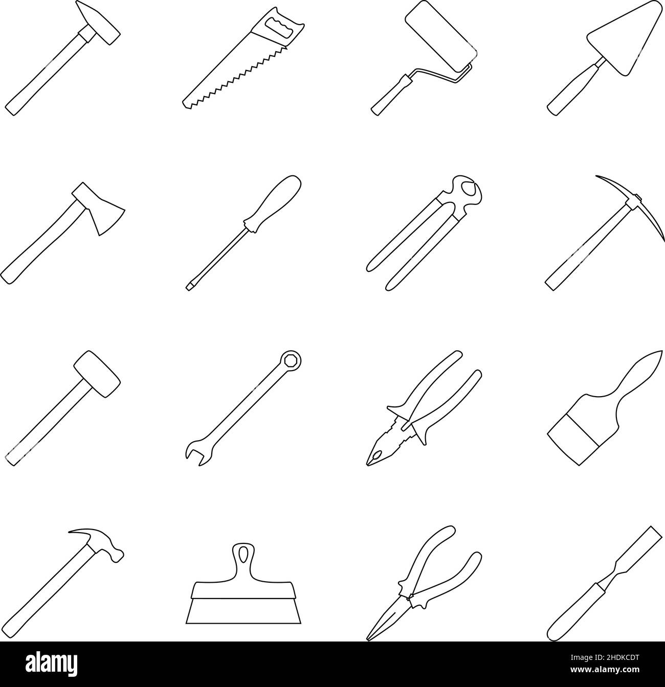 Set di strumenti di costruzione, collezione di icone degli strumenti, illustrazione vettoriale Illustrazione Vettoriale