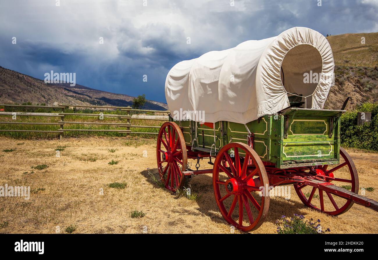 carrozza a cavallo, carro coperto, carrozza a cavallo, carrozza a cavallo, carri coperti Foto Stock