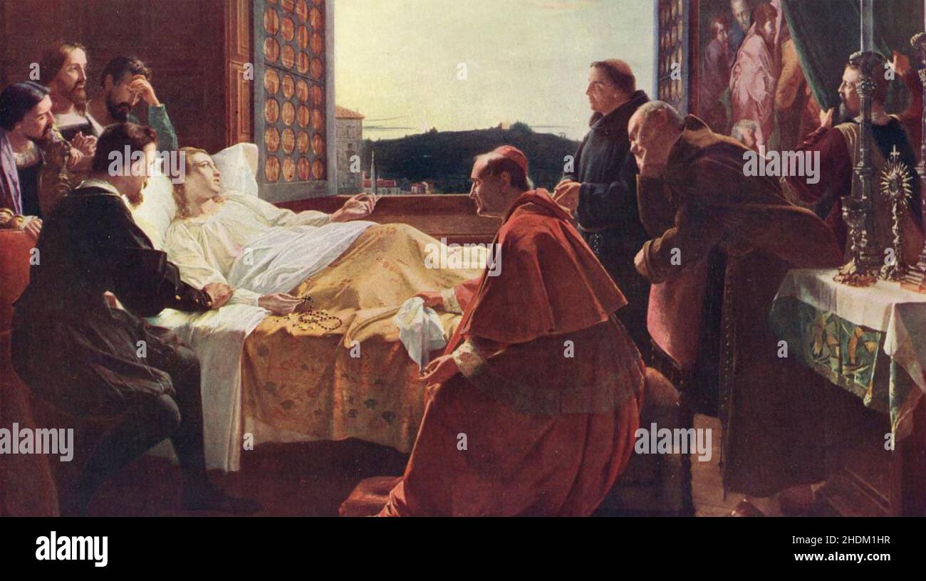 RAFFAELLO (1483-1520) pittore italiano mostrato sul suo letto di morte in un dipinto dell'artista britannico Henry Neil (1817-1880) Foto Stock