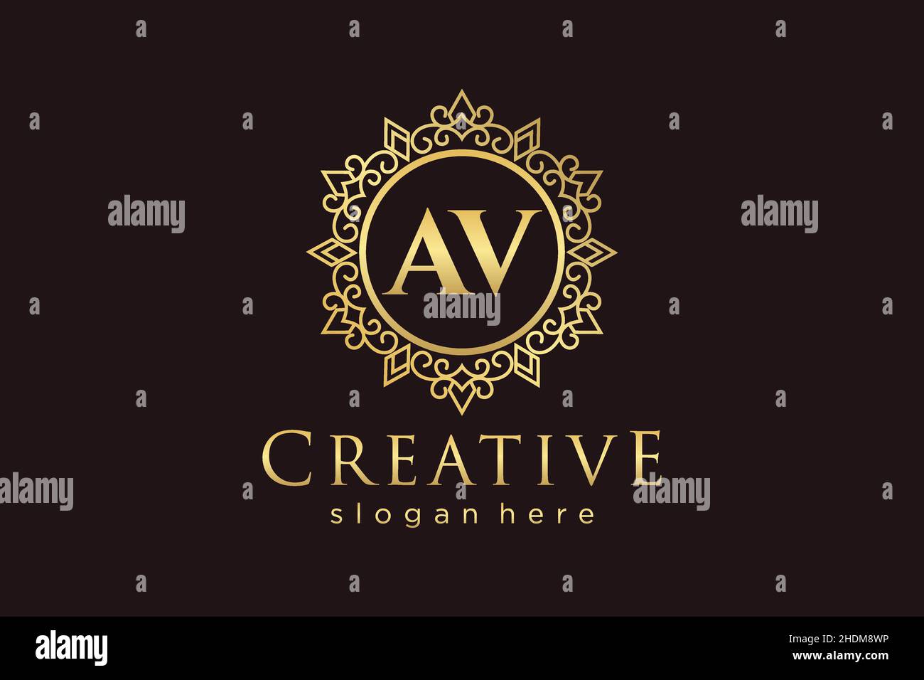 AV Initial Letter Luxury calligraphic femminile floreale a mano disegnato araldico monogramma antico vintage stile lusso logo design Premium Illustrazione Vettoriale