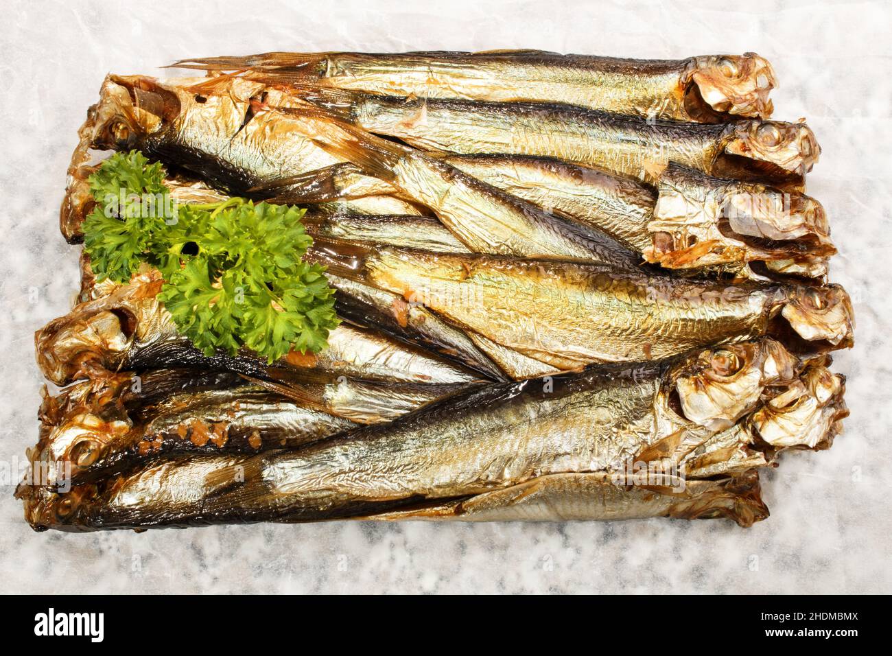 aringhe, pesce affumicato, peperoni Foto Stock