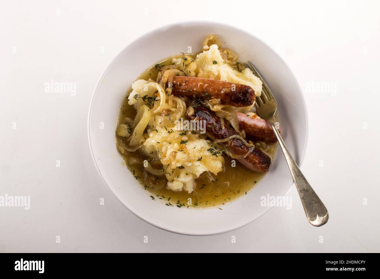 salsiccia, purè di patate, brandieri e purè, salsicce, purè di patate Foto Stock