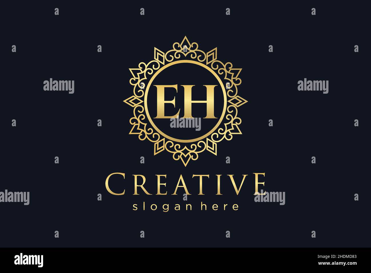 EH Initial Letter Luxury calligraphic femminile floreale a mano disegnato araldico monogramma antico vintage stile lusso logo design Premium Illustrazione Vettoriale