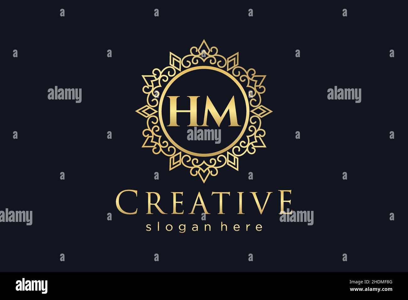 HM Initial Letter Luxury calligraphic femminile floreale a mano disegnato araldico monogramma antico vintage stile lusso logo design Premium Illustrazione Vettoriale