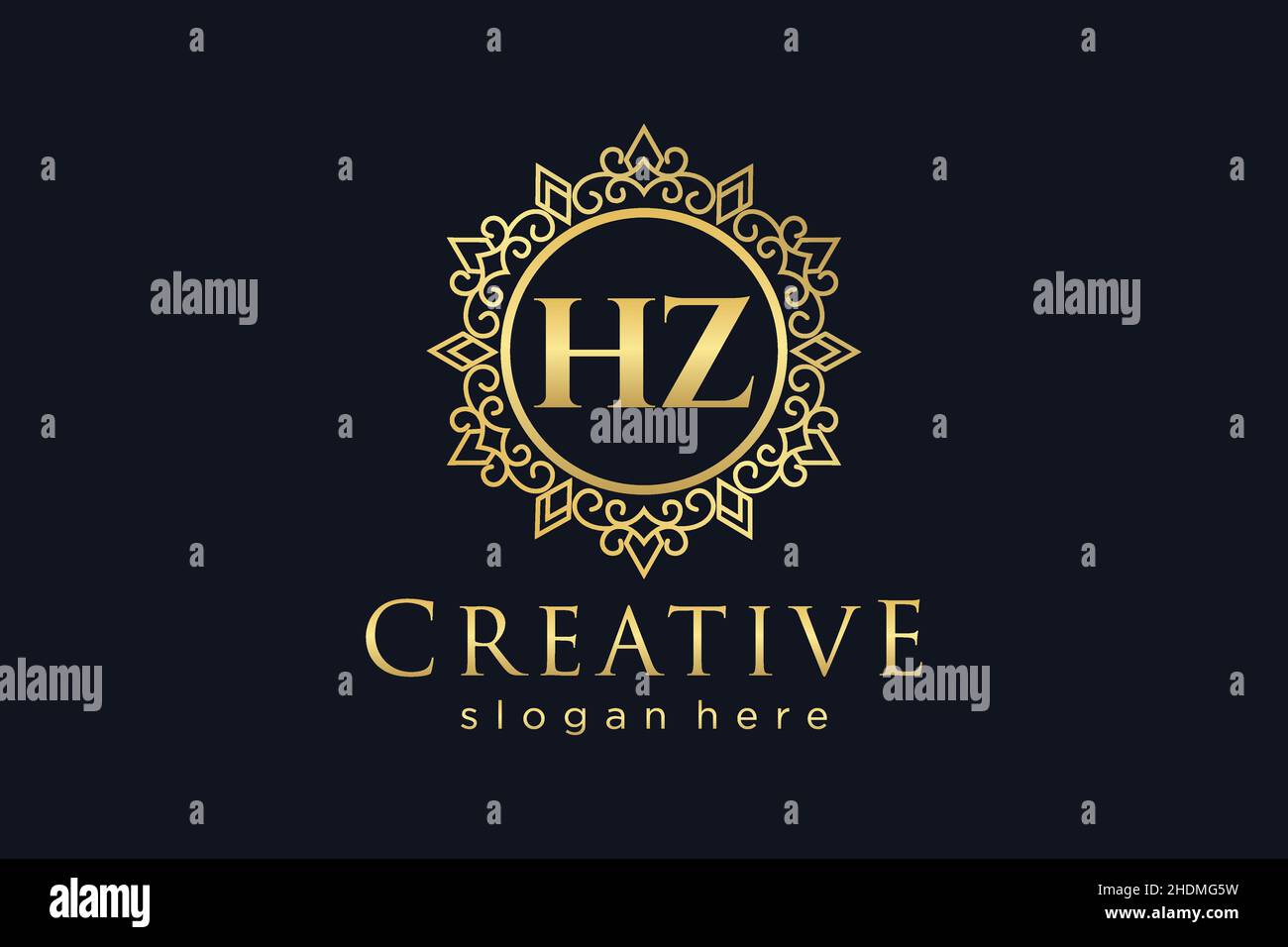 HZ Initial Letter Luxury calligraphic femminile floreale a mano disegnato araldico monogramma antico vintage stile lusso logo design Premium Illustrazione Vettoriale