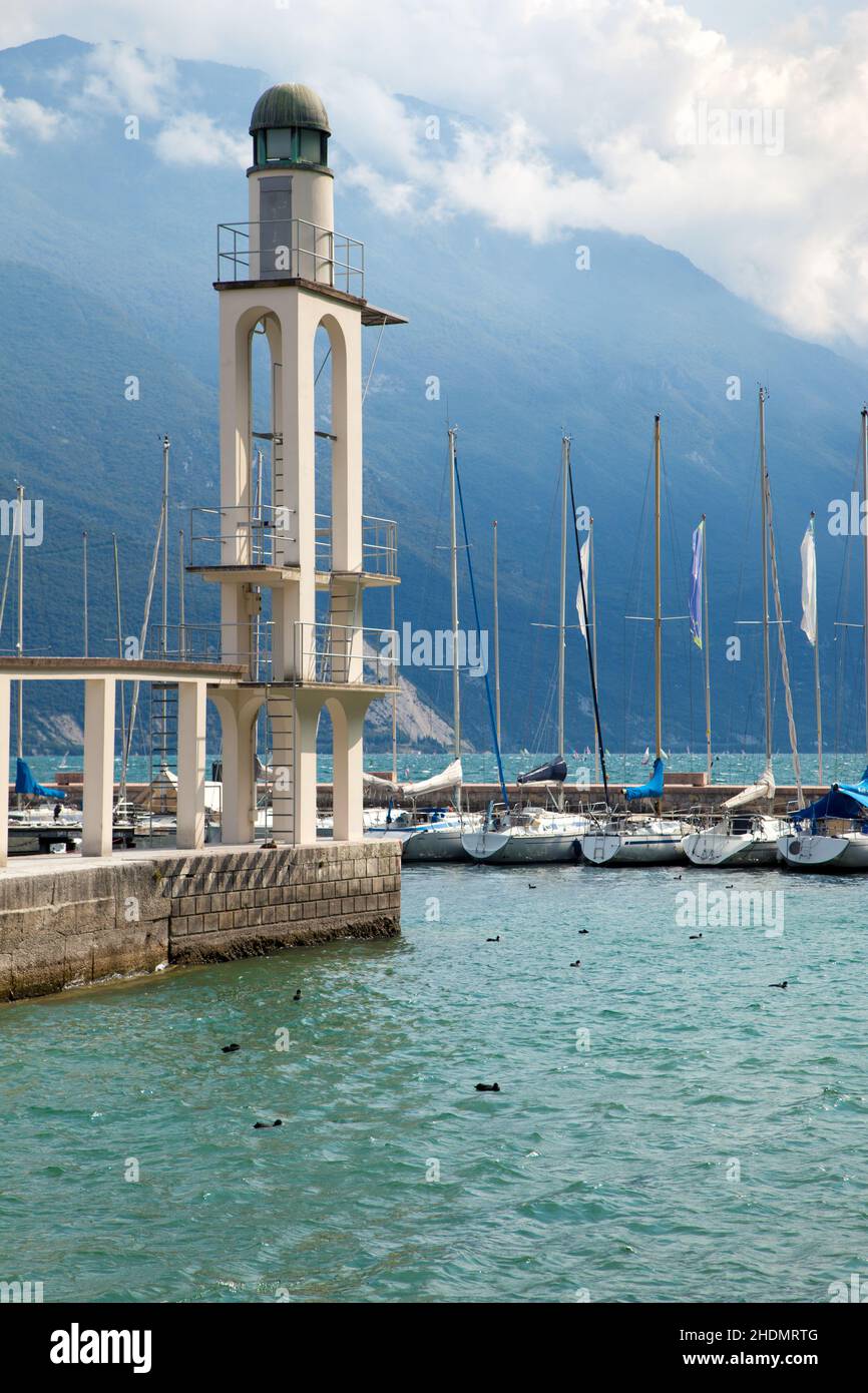 porto, lago di garda, torre subacquea, porti, porto, lago gardas, torri per immersioni Foto Stock
