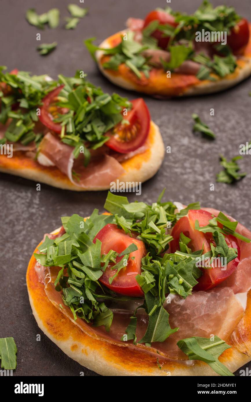 mini pizza, mini pizze Foto Stock