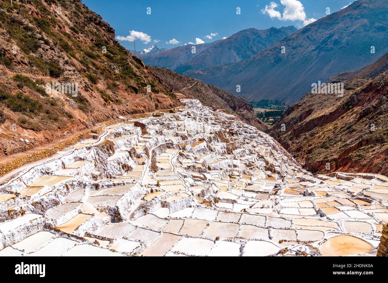 Miniere di sale di Maras in Perù Foto Stock
