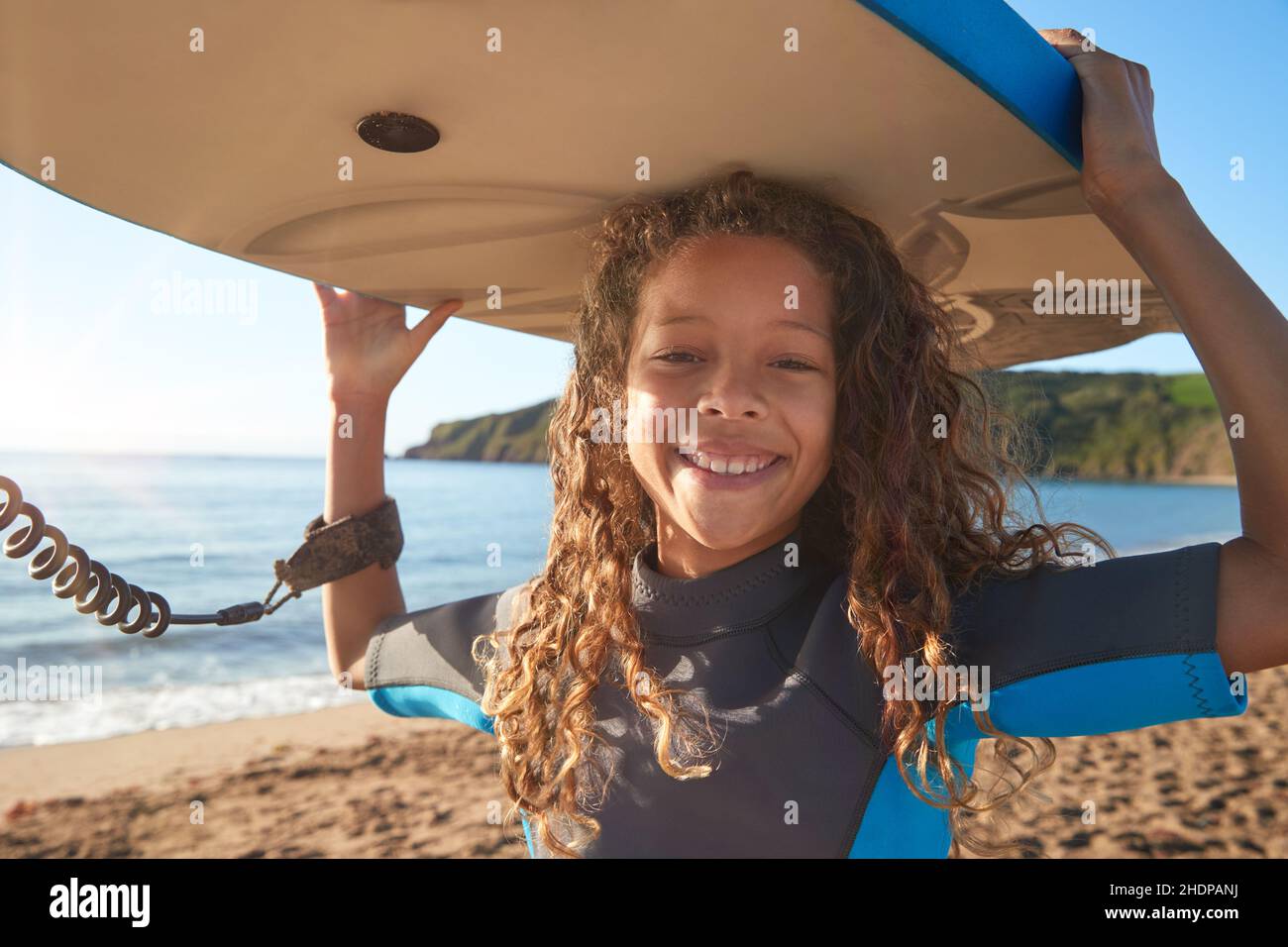 ragazza, muta, surf, ragazze, mute Foto Stock