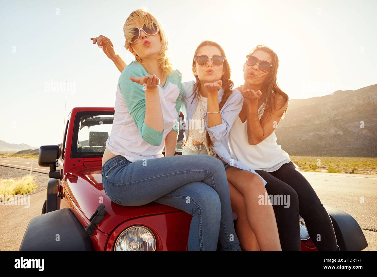 amici, colpo un bacio , roadtrip, amico, colpo un bacio s Foto Stock