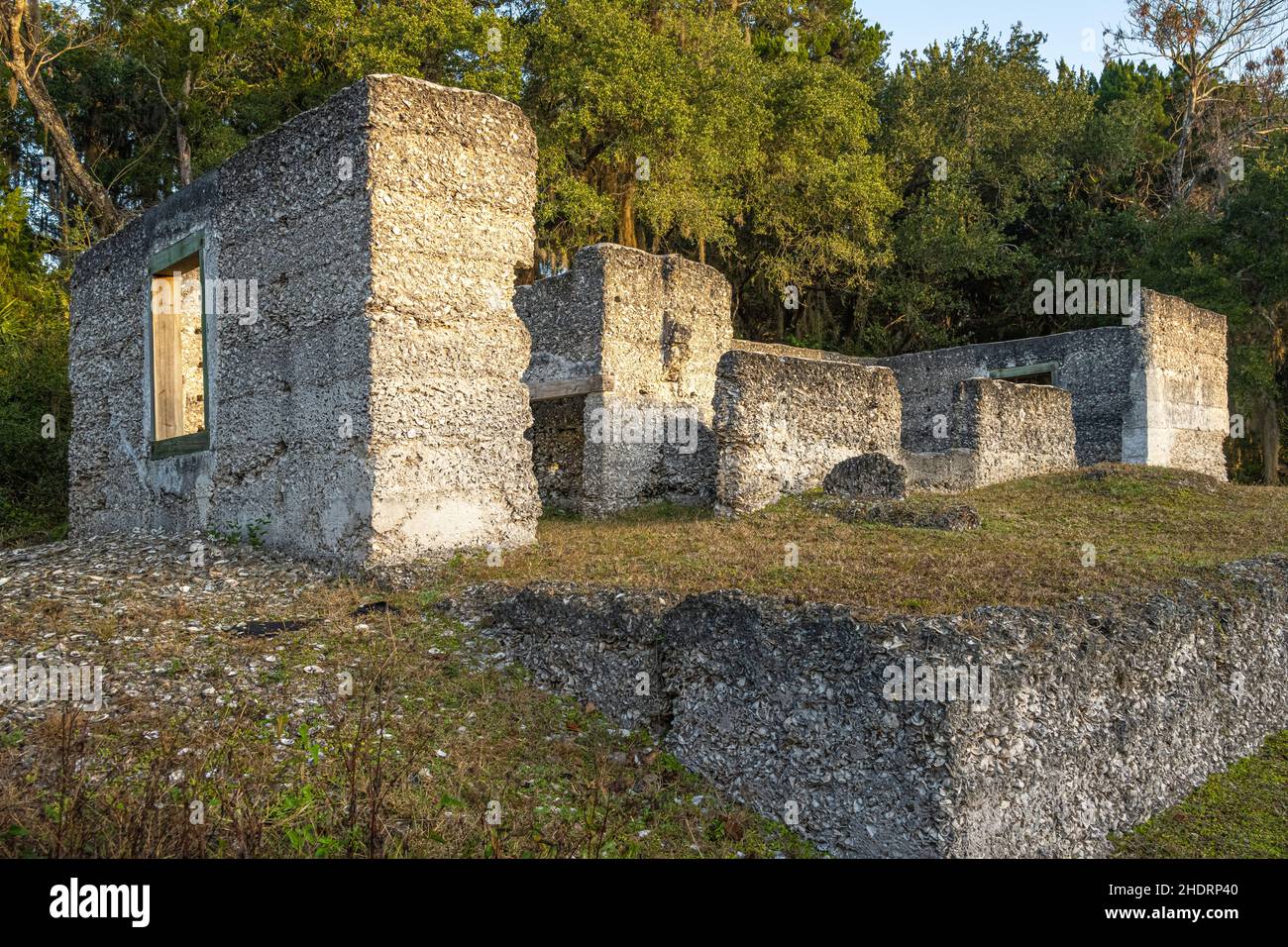 Le rovine di una casa incompiuta costruita nel 1854/5 da Charles Thomson a Fort George Island vicino alla Kingsley Plantation a Jacksonville, Florida. Foto Stock