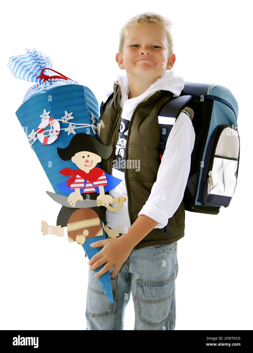 scolari, primo giorno scolastico, sacchetto conico di dolci, scolari, scolari, primi giorni scolastici Foto Stock