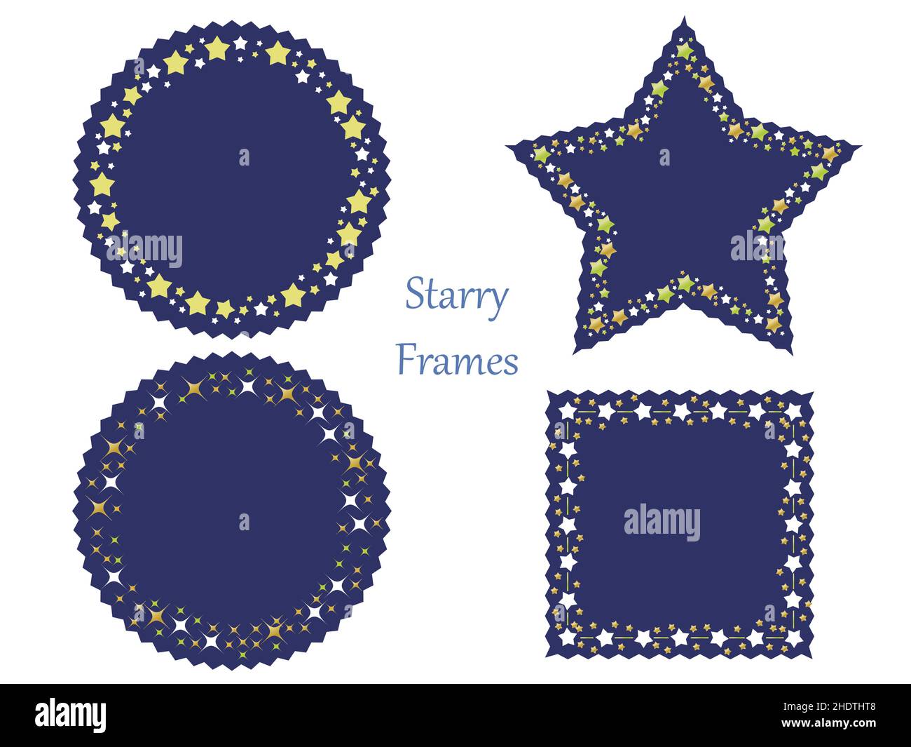 Set di cornici a stella isolate su sfondo bianco. Illustrazione vettoriale. Illustrazione Vettoriale