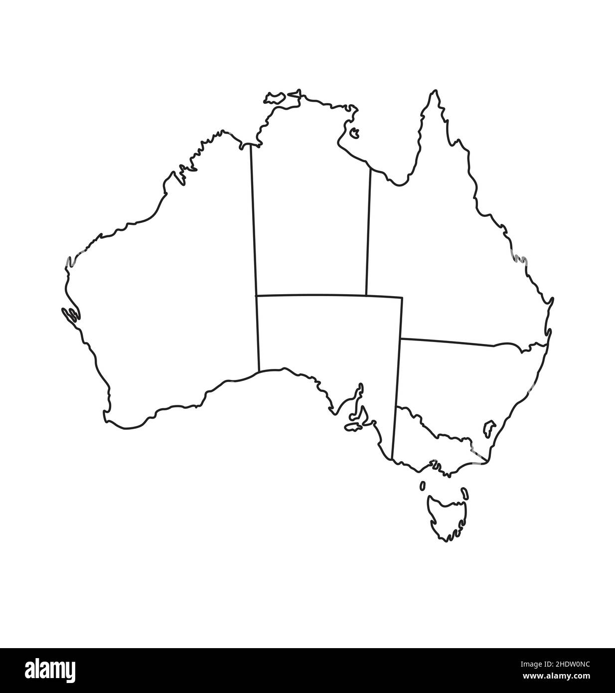 contorno preciso della mappa australiana con vettore di disegno linee degli stati isolato su sfondo bianco Illustrazione Vettoriale