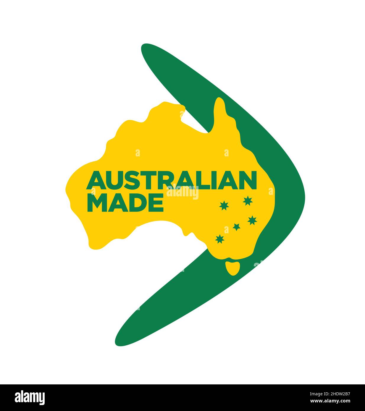 Logo australiano realizzato in australia con simbolo di boomerang vettore isolato su sfondo bianco Illustrazione Vettoriale